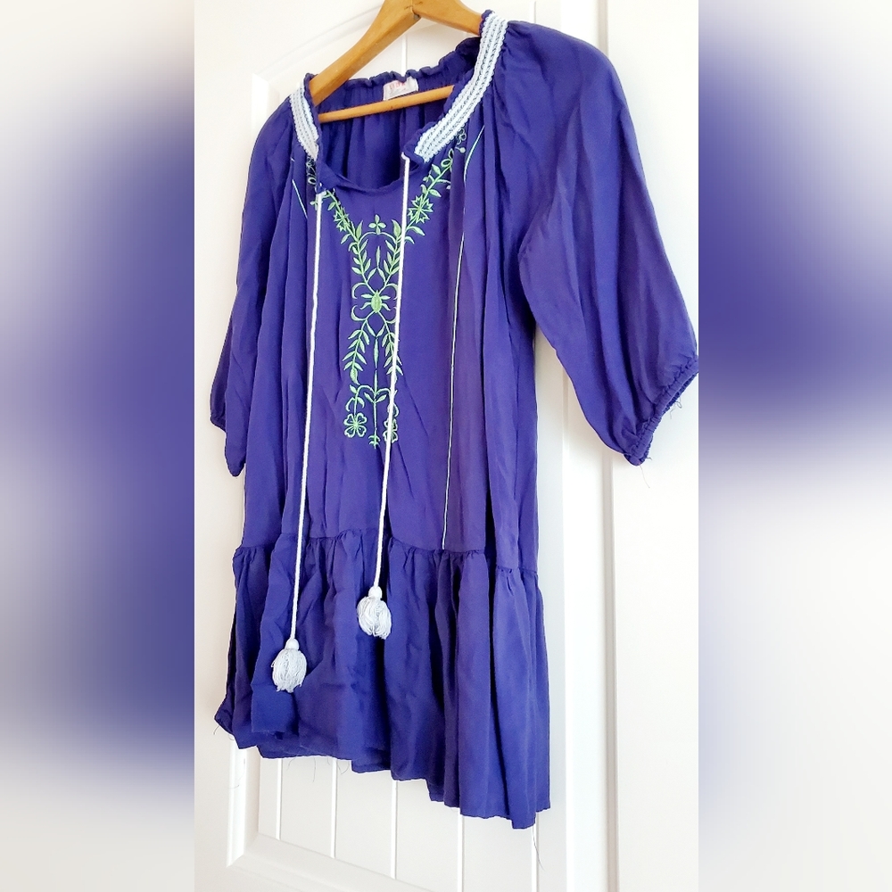 Lida Collection blue & green boho peplum top - Picture 2 of 5